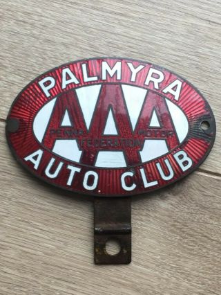 Vintage Enamel Palmyra Auto Club Car License Plate Badge/topper - Penna