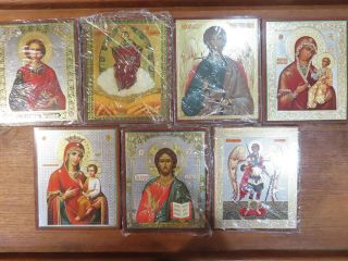 Vintage Greek Russian Orthodox Lithography Icon Set Of 7