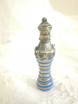 c.  1860 Antique French Minature Silver & Murano Glass Perfume Bottle 2