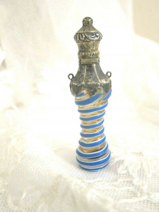 c.  1860 Antique French Minature Silver & Murano Glass Perfume Bottle 3