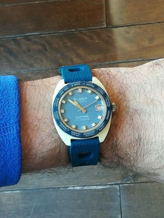 Eloga Flipper,  Vintage Swiss Diver Watch,  20ATM 600FT,  Tropic Sport Band 2