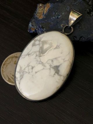 Vintage Native American White Buffalo Turquoise Sterling Silver Oval Pendant 14g