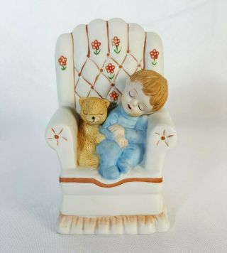 Vintage Baby Boy With Teddy Bear Sleeping In Chair Nightlight Lamp Bundle