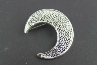 Vintage Jewelry Brooch Crescent Moon Signed Sara Coventry Silver Tone
