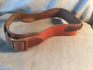 Vintage Hunter Leather Ammo Belt With Holster Slot.  153.  Med.