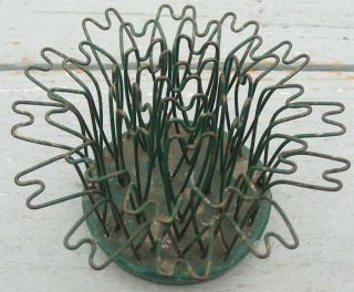 Vintage 3 Blue Ribbon Flower Frog Holder Hairpin Cast Iron Wire Cage Metal Old 3
