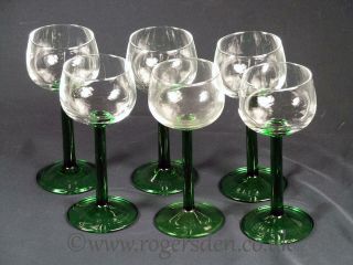 Retro Glass Set Of 6 Vintage Wine Glasses Green Stem