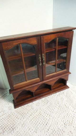 Vtg Double Door W/glass Wood Display Cabinet Thimbles Bottles Collect 15x14x2