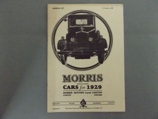 Morris Cars For 1929 - Vintage Brochure Reprint