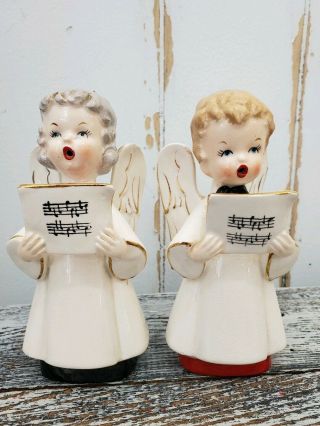 Vintage Christmas Angels Caroling,  Girl & Boy Fine Quality Made In Japan