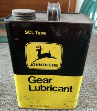 Vintage John Deere " Gear Lubricant " One Gallon Oil Can.  Full