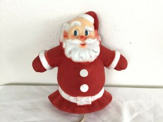 Vtg Flocked Santa Claus Lighted Hard Plastic Tin Backed Christmas Exc