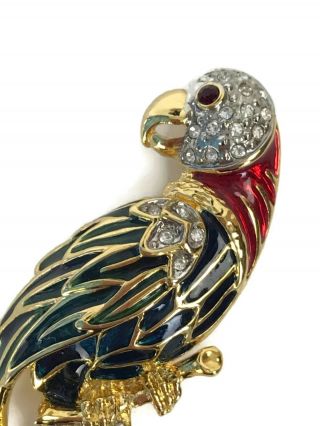 Vintage Tropical Bird Parrot Enamel Pin Brooch Costume Jewelry Rhinestone 3 - 1/2 