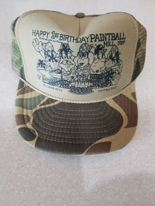 Vintage Paintball Hill Hat Happy 1st Birthday 1989