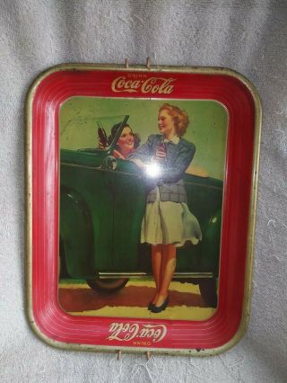 Coca Cola Two Girls In A Car 1942 Vintage Coke Tin Metal Serving Tray