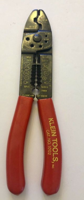 Vintage Klein Tool Wire Cutter Stripper Cat.  No.  1002 Commercial - 6 In 1