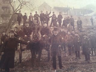 1892 Antique Old West Town People Breaking Ground Photograph - Horse/rifle - Framed