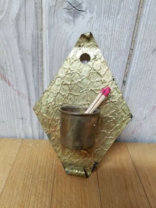 Vintage Stamped Tin Metal Match Stick Holder Wall Mount Diamond Shape