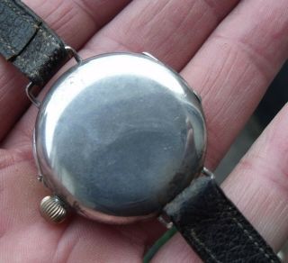 ANTIQUE STERLING 1912 - 1913 SILVER HALF HUNTER TRENCH STYLE WRISTWATCH,  S & CO 3