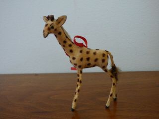 Vintage Wagner Germany Flocked Giraffe Ornament With Ribbon And Sticker