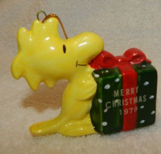VINTAGE Set of 2 Peanuts WOODSTOCK Christmas Ornaments - Motorcycle - Wrapped Gift 2