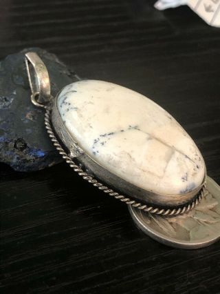 Vintage Native American White Buffalo Turquoise Sterling Silver Long Pendant 11g