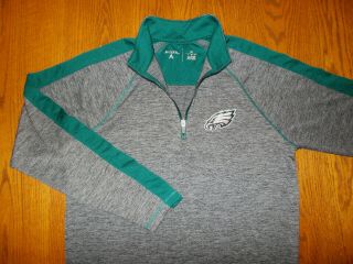 Nfl Philadelphia Eagles 1/2 Zip Long Sleeve Heather Gray Shirt Mens Medium