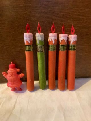 6 Vintage Flocked Christmas Candy Containers Christmas Candle Santa Claus
