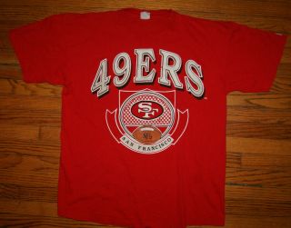 Vtg 90s San Francisco 49ers Xl Logo 7 Red Graphic T - Shirt Montana Rice Years Nfl
