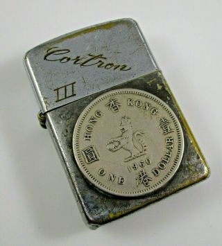Marksman Lighter Vintage Hong Kong One Dollar Coin Engraved