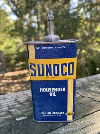 Vintage Sunoco Household Oil Lead Top Handy Oiler 4 Oz Metal Oil Can Gas Sign