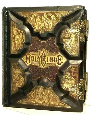 Antique 1886 Family Parallel Holy Bible Apocrypha Restored With Clasps F23