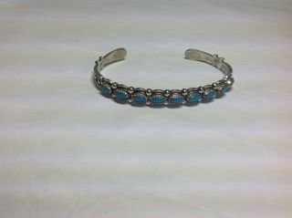 Vtg Sterling Silver Turquoise Petite Point South Western Cuff Bracelet