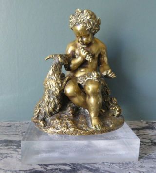 Antique Bronze Figure Of A Putti With Goat At His Feet
