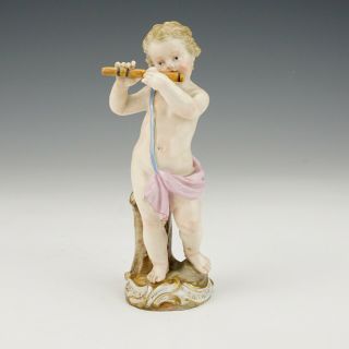 Antique Meissen Dresden Porcelain - Young Boy Flautist Putti Figurine