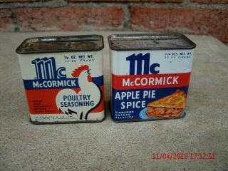 Vintage Mccormick Spice Tin Cans - Apple Pie Spice - Poultry Seasoning