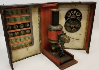 Antique Germany Figural Man Magic Lantern Slide Projector Wooden Case