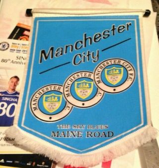 Manchester City Fc Vintage 1980s Sky Blues Maine Road Pennant