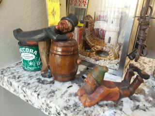 Vintage Old Hand Carved Wooden Gnome Elf Pipe Holder Cigarette Box Switzerland