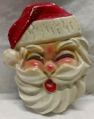 Vintage Chalkware Santa Clause Face Head Bust Store Display Wall Hanging