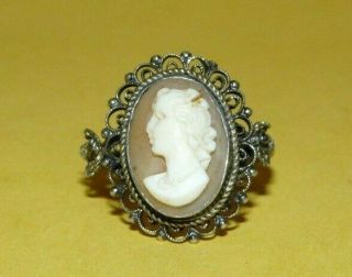 Vintage Victorian " 800 " Silver W/ Carved Mother Of Pearl " Cameo " Ring Size 7.  5