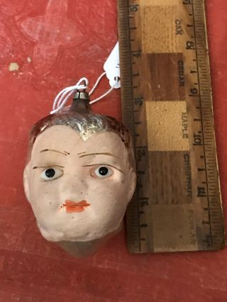German Antique Glass Girl Head With Glass Eyes Victorian Christmas Ornament