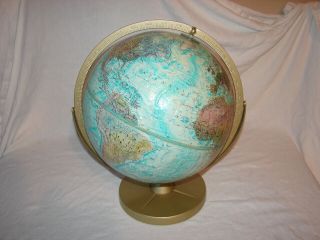 Vintage Replogle 12 Inch Diameter World Globe Ocean Series Metal Stand