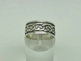 Gorgeous Vintage Sterling Silver Celtic Knot Design Band Mens Ring Size T 1/2