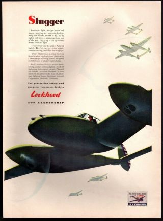 1942 Print Ad Lockheed Aircraft P 38 Slugger Burbank Ww Ii