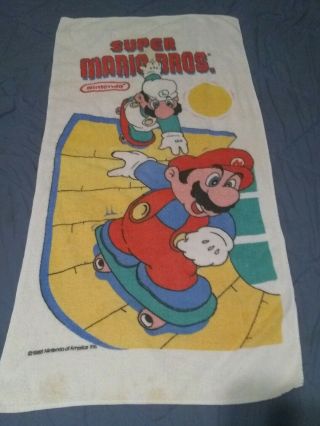 Vintage 1988 Nintendo Mario Brothers Luigi Cotton Beach Towel 53 " X 28 "