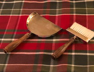 Vintage Silver Plate And Wood Crumb Dust Pan And Brush Set