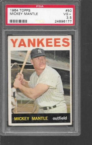 1964 Topps 50 Mickey Mantle Yankees Psa 3.  5 Vg,