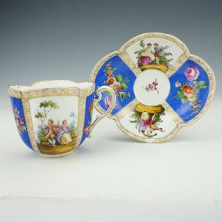 Antique Dresden Porcelain - Hand Painted Courting Couple - Cup & Saucer
