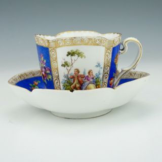 Antique Dresden Porcelain - Hand Painted Courting Couple - Cup & Saucer 3